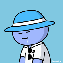 a cartoon of a man wearing a blue hat