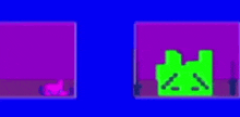 a green cartoon character with a sad face is sitting on a blue background .