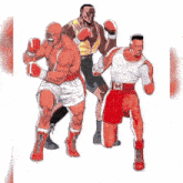 a group of boxing fighters with the letter m on their shorts