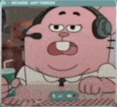 a cartoon character from the amazing world of gumball is wearing headphones and a microphone .