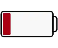 a cartoon illustration of a very low battery with a red stripe .