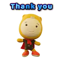 a stuffed animal with a cape and the words thank you behind it