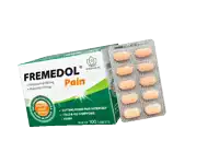 a box of fremedol pain tablets sits on a white background