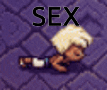 a cartoon character is laying on the floor with the word sex above him