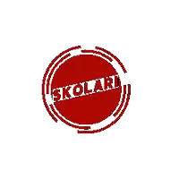 a red circle with the word skolard in white letters