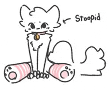 a drawing of a white cat wearing pink socks and a collar .