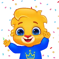 a cartoon character wearing a blue shirt with a crown on the front