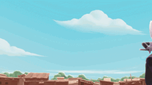 two cartoon characters standing next to each other with one having a sword