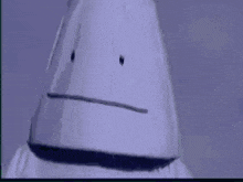 a close up of a cartoon character with a sad face on his face
