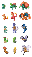 a collection of pixel art pokemon including squirtle venusaur and charmeleon