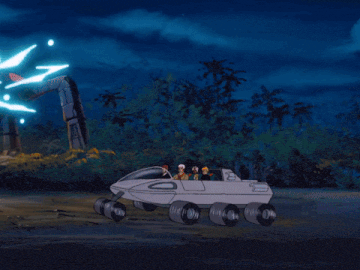 Dr Quest, Bannon, Hadji, and Jonny drive away in the big vehicle as the building explodes