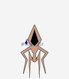 a cartoon drawing of a spider with long legs and a triangle on its head .