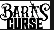 a black and white logo for bart 's curse with a cross in the middle