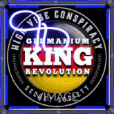 a logo for the germanium king revolution with a blue background