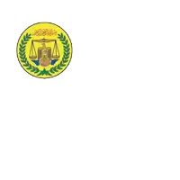 a yellow emblem with a bird and scales of justice in the center