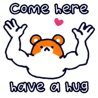 a cartoon of a teddy bear with the words come here have a hug below it