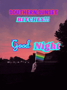 a sunset with the words southern sunset bitches and good night