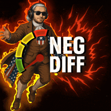 a cartoon of a man with headphones and the words neg diff behind him