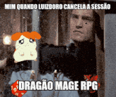 a picture of a man looking out a window with the words dragao mage rpg on it