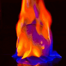 a painting of a purple and orange flaming object