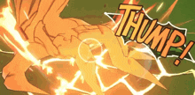 a cartoon drawing of a person with the word thump behind them
