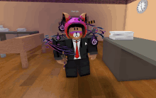 patrick is standing in a room with a clock
