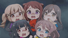 a group of anime girls with their mouths open looking scared