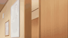 a girl with gray hair is peeking out of a doorway