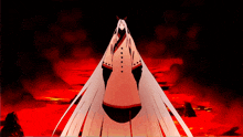 a cartoon character with long white hair and horns