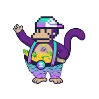 a pixel art of a monkey standing in front of a pile of coins