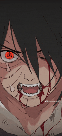 a drawing of a person with blood on their face