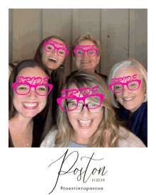 a group of women wearing pink bride glasses are posing for a photo