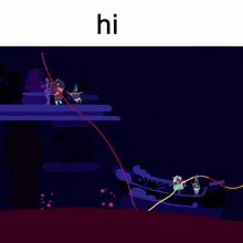 the word hi that is on a purple screen
