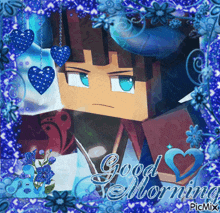 a picture of a minecraft character with the words good morning on the bottom