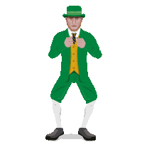 a cartoon of a man in a green suit and top hat dancing