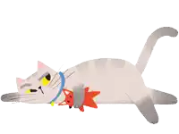 an illustration of a cat laying down with a toy on its back