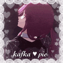 a picture of a girl with purple hair and the words kafka pie
