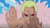 a cartoon character wearing pink feathers and sunglasses with a blue sky in the background