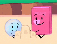 a cartoon character holding a pink book with a heart on it 's face