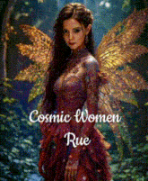 a picture of a fairy with the words " cosmic women rue " on the bottom