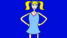 a girl in a blue dress with let it go written on her shirt