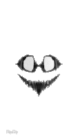 a black and white drawing of a smiling face with glasses on it .