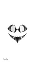 a black and white drawing of a smiling face with glasses on it .