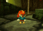 a cartoon squirrel with a blue shirt and yellow shoes