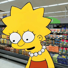 a cartoon of lisa simpson standing in a grocery store aisle