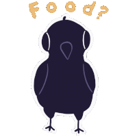 a sticker of a bird with the word food written above it
