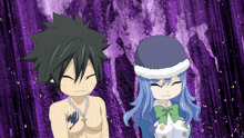 a couple of anime characters standing next to each other