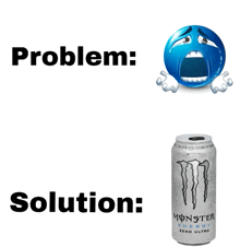 a can of monster energy zero ultra is next to a crying face