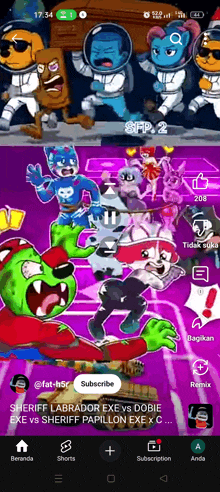 a screenshot of a cartoon called sheriff labrador exe vs doble exe vs sheriff papillon exe x c