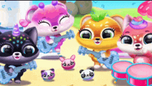 a group of animals are playing guitars and drums together